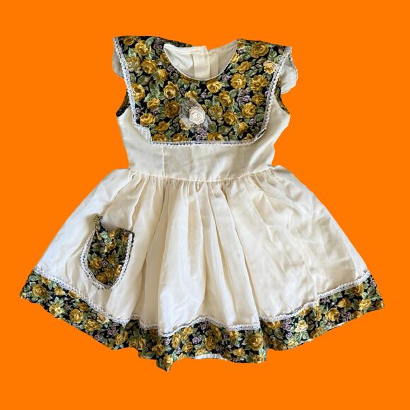 90's vintage lot of 4 floral rosette dresses Girl's Size 5/6 cottage coquette - Picture 8 of 12